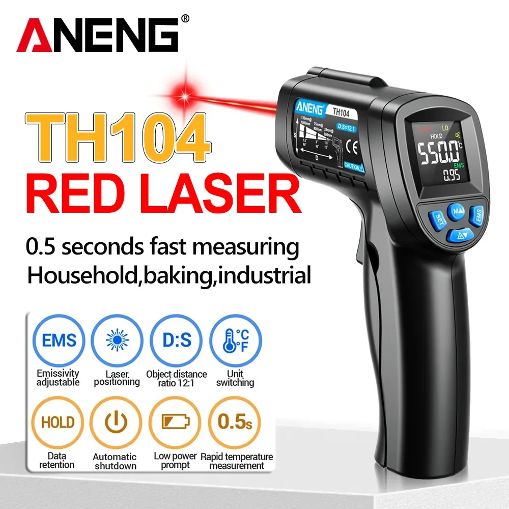 Industrial Laser Thermometer Gun - Termômetro Infravermelho Portátil ANENG TH104 -50~550